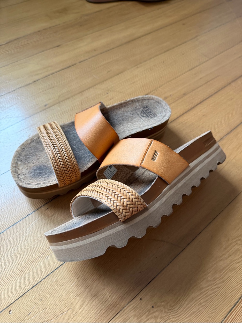 Reef Women's Woven & Leather-Look Platform Slide Sandals in Tan/Light Brown